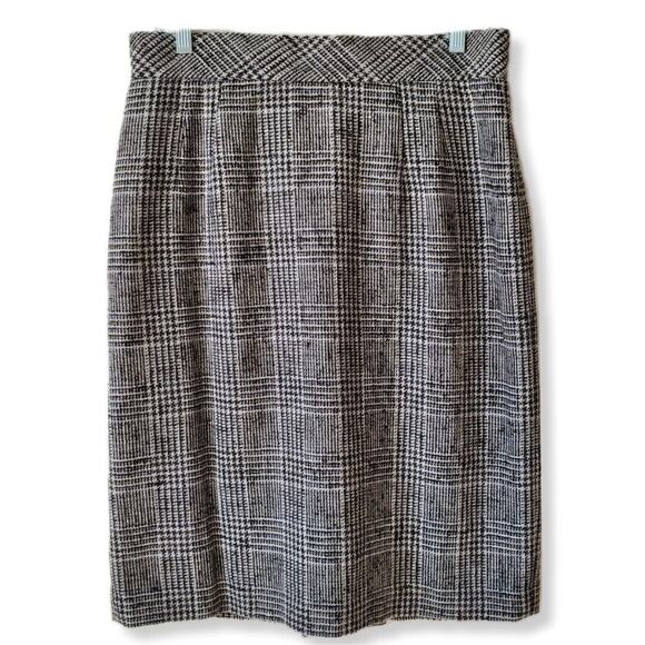 VTG 90s Gray Wool Tweed Houndstooth Pencil Skirt L 12 Retro Classic Old Money - Picture 14 of 14